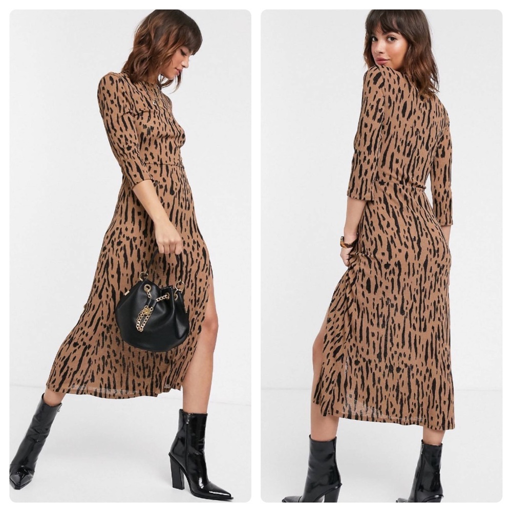 River Island Midi Dress in Animal Print | Size US 4
